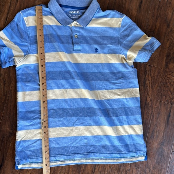 IZOD Advantage Blue and Yellow Striped Polo Shirt - Picture 5 of 8